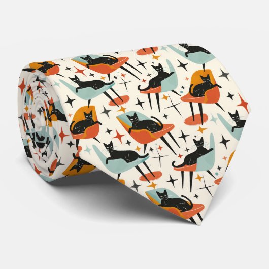 Retro Cat 50s Graphic Custom Necktie ネクタイ (ロール)