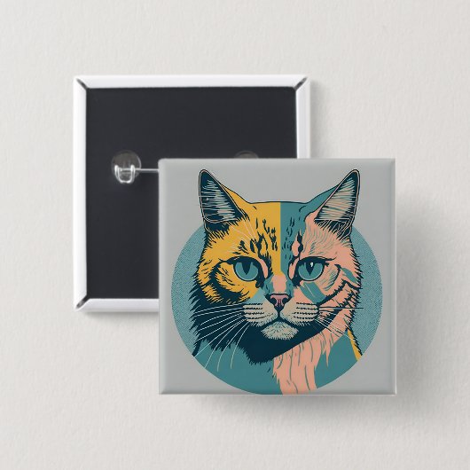 retro cat 5 缶バッジ (正面&裏面)