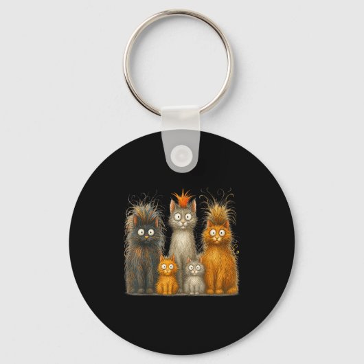 Retro Cat Art Crazy Funny Kitten Gift Men Women Bo キーホルダー (正面)