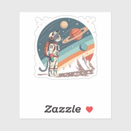 Retro Cat Astronaut Cosmic Space Illustration シール (シート)