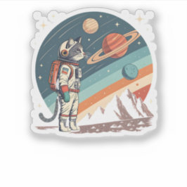 Retro Cat Astronaut Cosmic Space Illustration シール