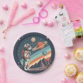 Retro Cat Astronaut Cosmic Space Illustration ペーパープレート (パーティー)