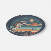 Retro Cat Astronaut Cosmic Space Illustration ペーパープレート (アングル)