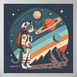 Retro Cat Astronaut Cosmic Space Illustration ポスター