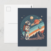 Retro Cat Astronaut Cosmic Space Illustration ポストカード (正面/裏面)