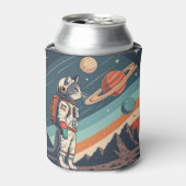 Retro Cat Astronaut Cosmic Space Illustration 缶クーラー (缶正面)