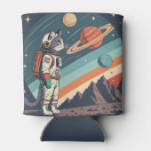Retro Cat Astronaut Cosmic Space Illustration 缶クーラー (裏面)