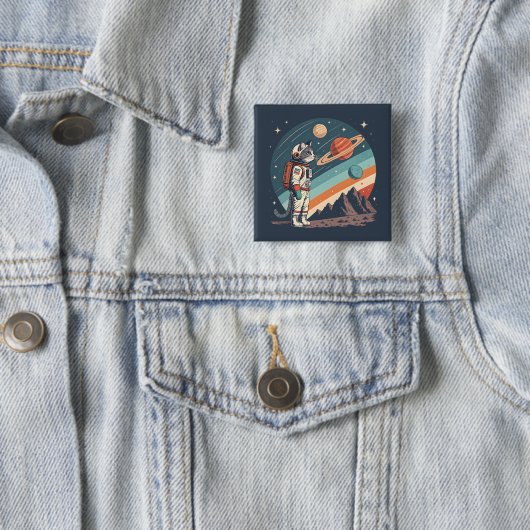 Retro Cat Astronaut Cosmic Space Illustration 缶バッジ (インサイチュ)