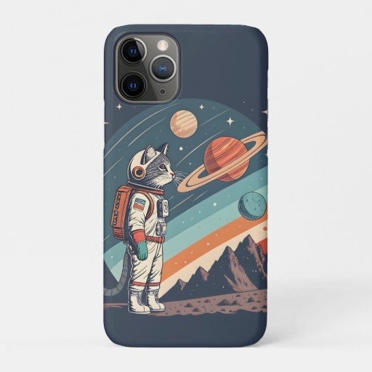 Retro Cat Astronaut Cosmic Space Illustration Case-Mate iPhoneケース (裏)