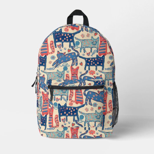 Retro Cat Backpack プリントバックパック (正面)