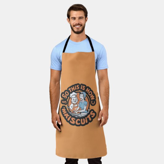 Retro Cat Chef Maiscuits Baking Art エプロン (着用した状態)