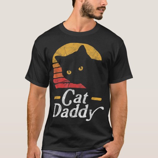 Retro Cat Daddy Black Cat Design Tシャツ (正面)