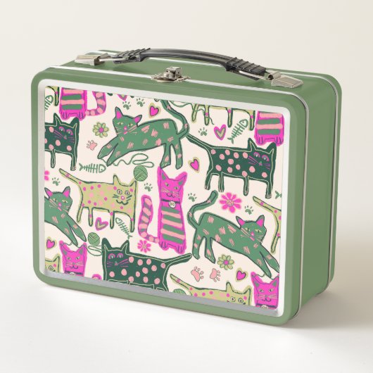 Retro Cat Design メタルランチボックス (正面)