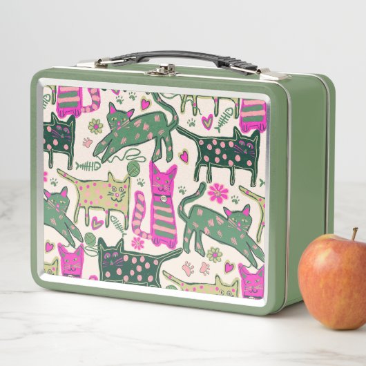 Retro Cat Design メタルランチボックス (インサイチュ)