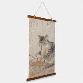 Retro Cat Eating Ramen 吊り下げ型タペストリー (傾斜あり)