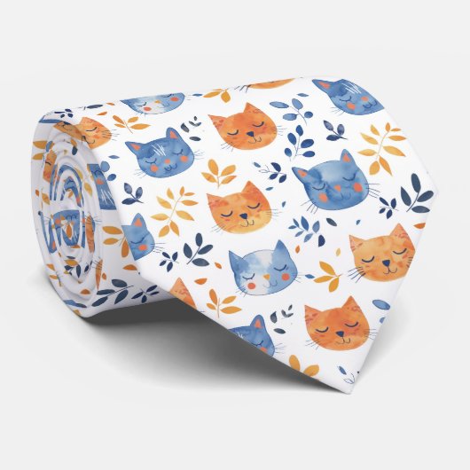 Retro Cat Graphic Custom Necktie ネクタイ (ロール)