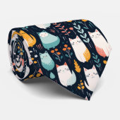 Retro Cat Graphic Custom Necktie ネクタイ (ロール)