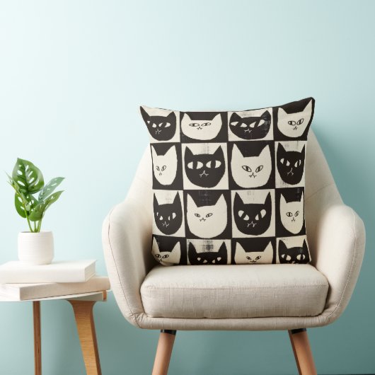 Retro Cat Grid Pattern クッション (椅子)