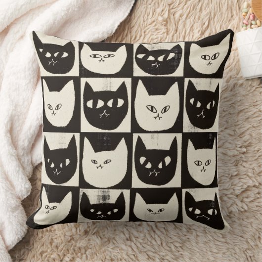 Retro Cat Grid Pattern クッション (ブランケット)