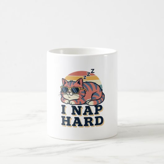 Retro Cat I Nap Hard White Coffee Mug コーヒーマグカップ (中央)