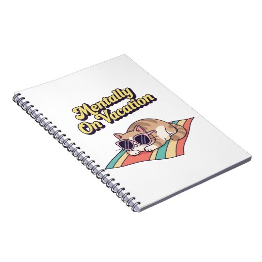 Retro Cat Mental Vacation Lined Notebook ノートブック (右側)