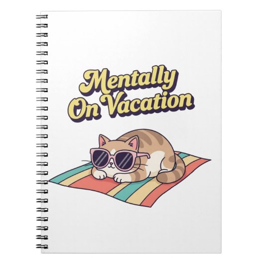 Retro Cat Mental Vacation Lined Notebook ノートブック (正面)