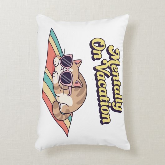 Retro Cat Mentally On Vacation Rectangular Pillow アクセントクッション (正面(垂直))