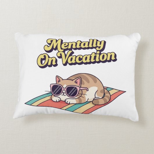 Retro Cat Mentally On Vacation Rectangular Pillow アクセントクッション (裏面)