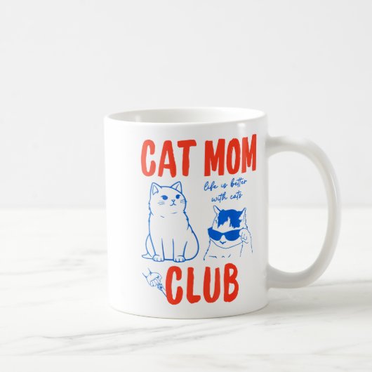 Retro Cat Mom Club Funny Cat Meme Mama Grandma Mot コーヒーマグカップ (右)