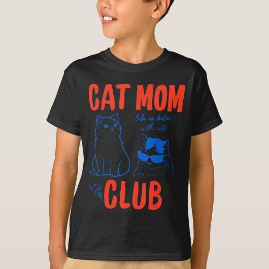 Retro Cat Mom Club Funny Cat Meme Mama Grandma Mot Tシャツ (正面)