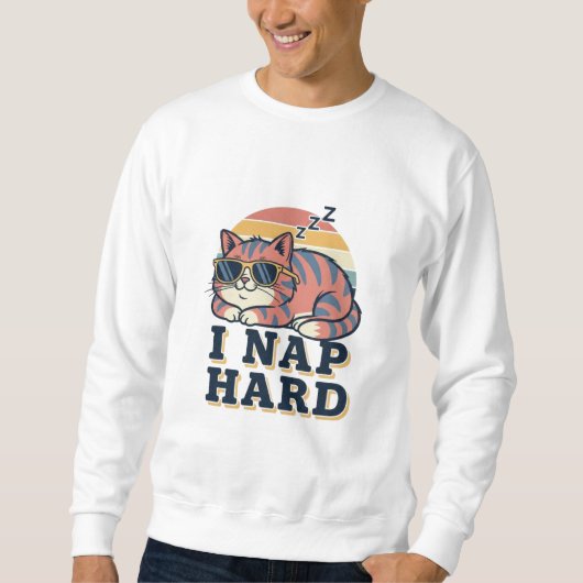 Retro Cat Nap Humor Men’s Sweatshirt スウェットシャツ (正面)