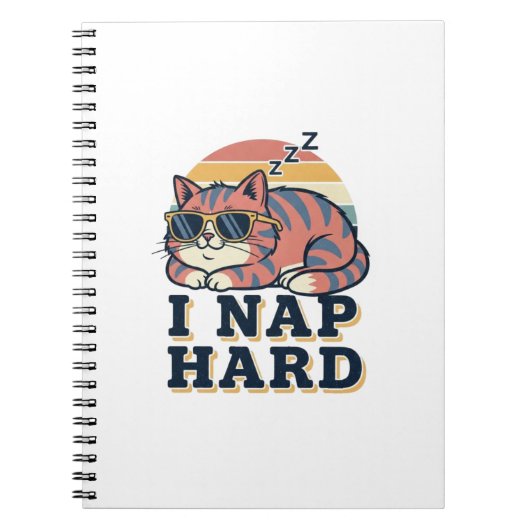 Retro Cat Nap Quote Lined Notebook ノートブック (正面)