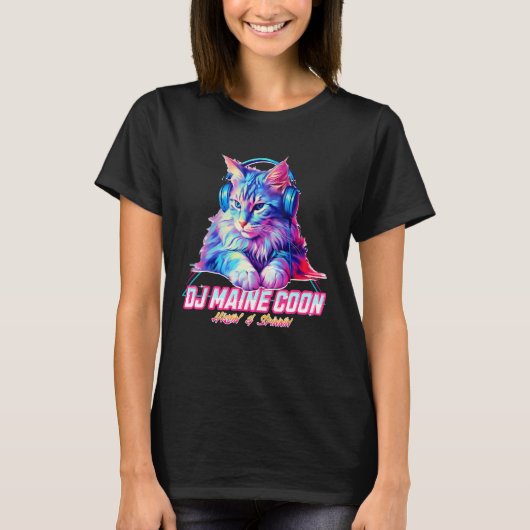 Retro Cat with Headphones Music DJ Maine Coon Cat Tシャツ (正面)