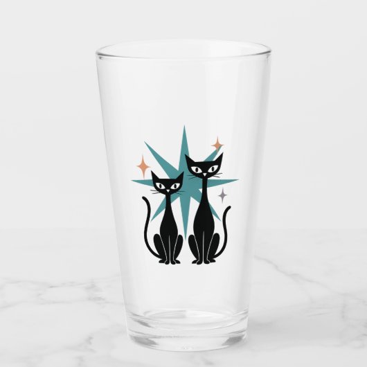 Retro Cats Blue Atomic Starburst Glass | Mid-Centu タンブラーグラス (正面)