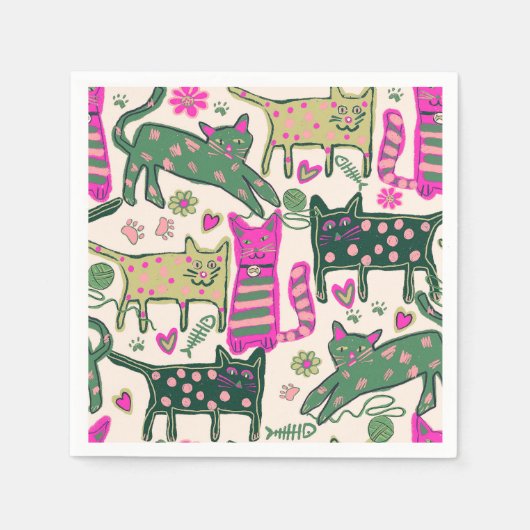 Retro Cats Design スタンダードカクテルナプキン (正面)