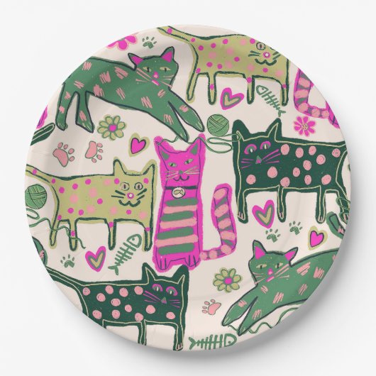 Retro Cats Design ペーパープレート (正面)