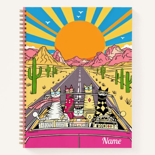 Retro Cats on Vacation Take a Road Trip Journal ノートブック (正面)