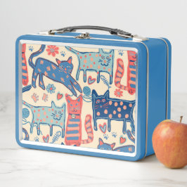 Retro Cats Print メタルランチボックス