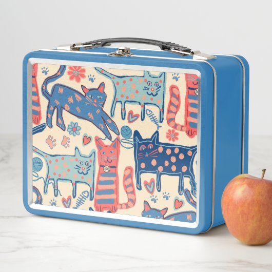 Retro Cats Print メタルランチボックス (インサイチュ)