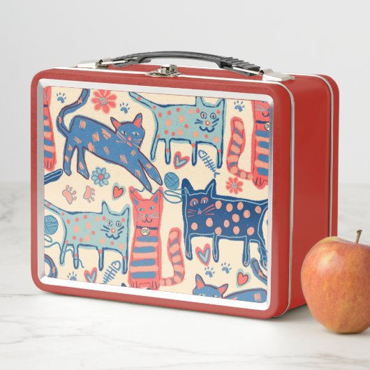 Retro Cats Print メタルランチボックス (インサイチュ)