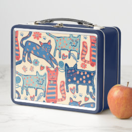 Retro Cats Print メタルランチボックス