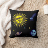 Retro Celestial Art Sun Moon Stars Planet Comet クッション (ブランケット)