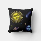 Retro Celestial Art Sun Moon Stars Planet Comet クッション (正面)