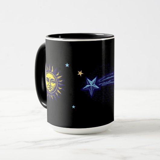 Retro Celestial Art Sun Moon Stars Planet Comet マグカップ (正面左)
