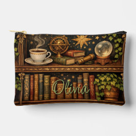 Retro celestial bookshelf book coffee lover アクセサリーポーチ