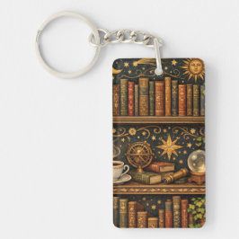 Retro celestial bookshelf book coffee lover キーホルダー