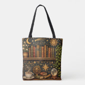 Retro celestial bookshelf book coffee lover トートバッグ (裏面)