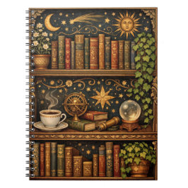 Retro celestial bookshelf book coffee lover ノートブック