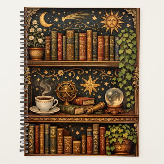 Retro celestial bookshelf book coffee lover プランナー手帳 (正面)
