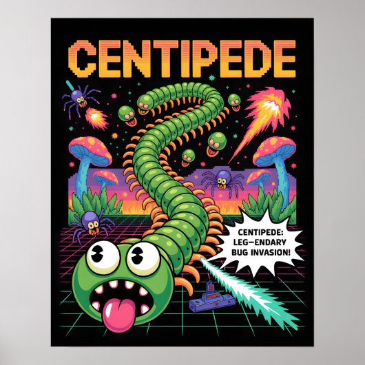 Retro Centipede Arcade Pixel Art Wall Art - Leg-en ポスター (正面)